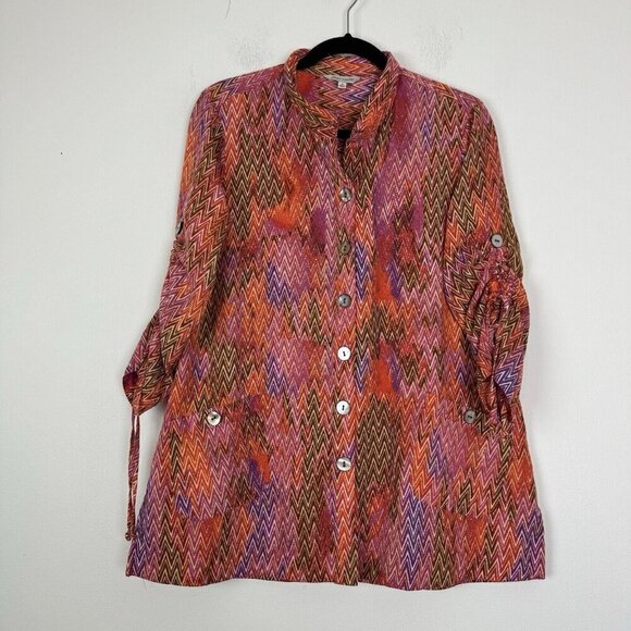 John Mark Geometric Colorful Button Down Blouse Fun Artsy Lightweight Small - Picture 1 of 8